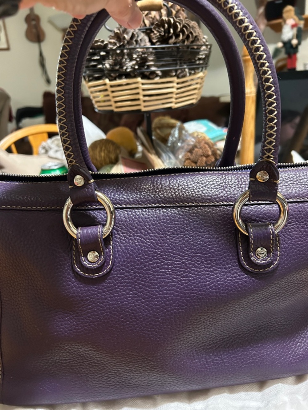 MCM Purple Leather Satchel Handbag with Front Pockets - Picture 3 of 9